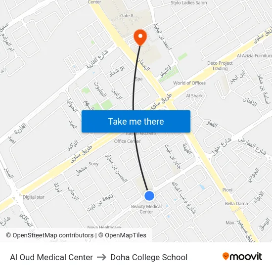 Al Oud Medical Center to Doha College School map