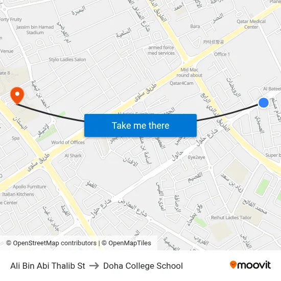 Ali Bin Abi Thalib St to Doha College School map