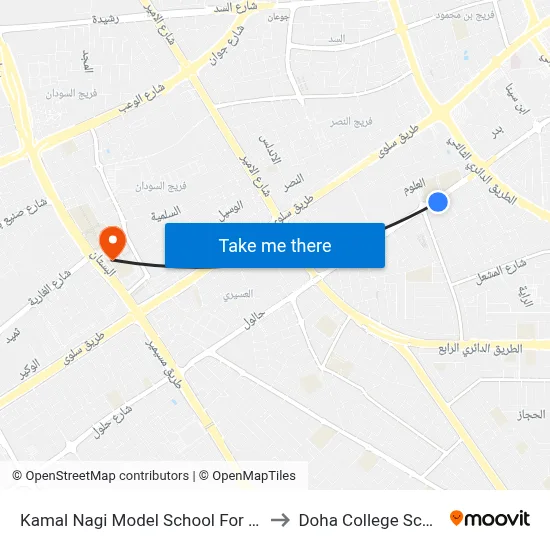 Kamal Nagi Model School For Boys to Doha College School map