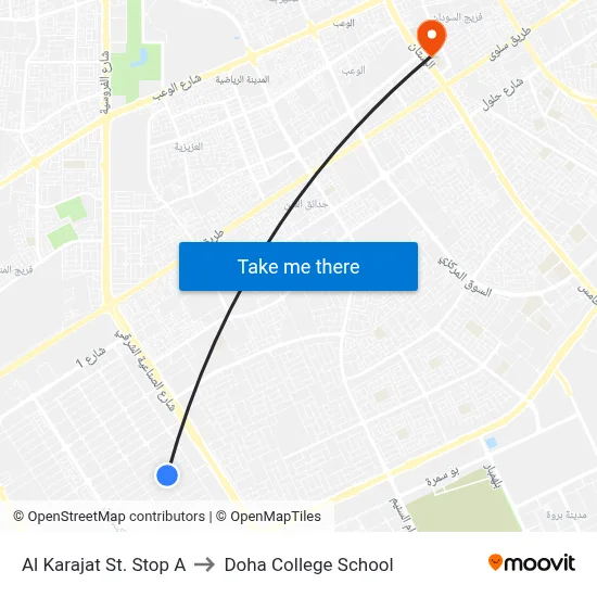 Al Karajat St. Stop A to Doha College School map