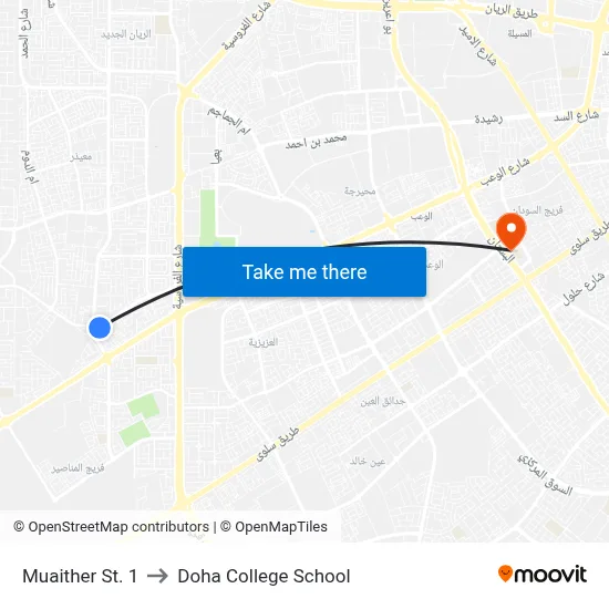 Muaither St. 1 to Doha College School map