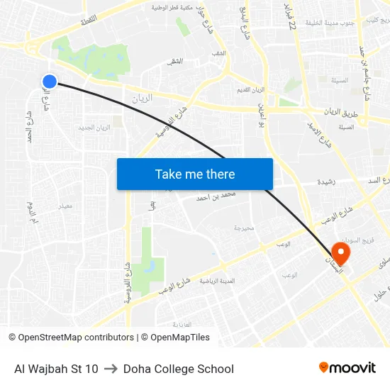 Al Wajbah St 10 to Doha College School map