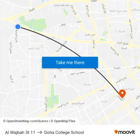 Al Wajbah St 11 to Doha College School map