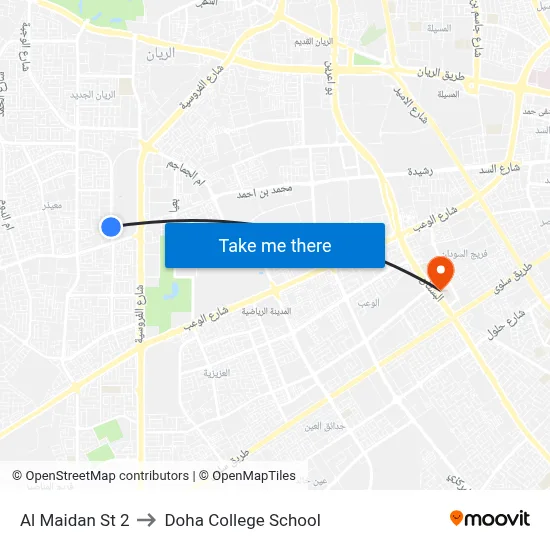 Al Maidan Street 2 to Doha College School map