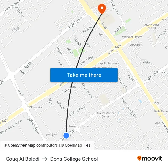 Souq Al Baladi to Doha College School map