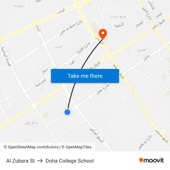 Al Zubara St to Doha College School map