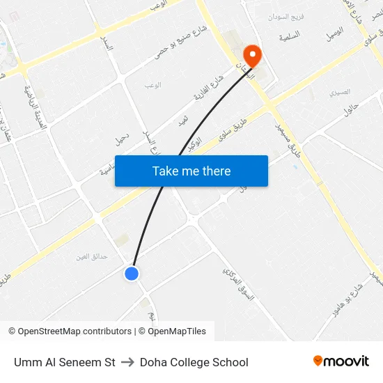 Umm Al Seneem St to Doha College School map