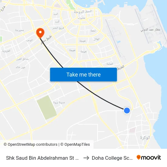 Shk Saud Bin Abdelrahman St Stop 1 to Doha College School map