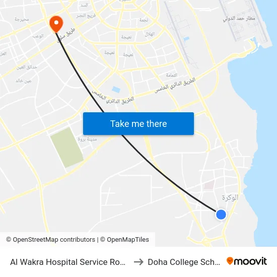 Al Wakra Hospital Service Road 1 to Doha College School map
