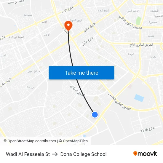 Wadi Al Fesseela St to Doha College School map