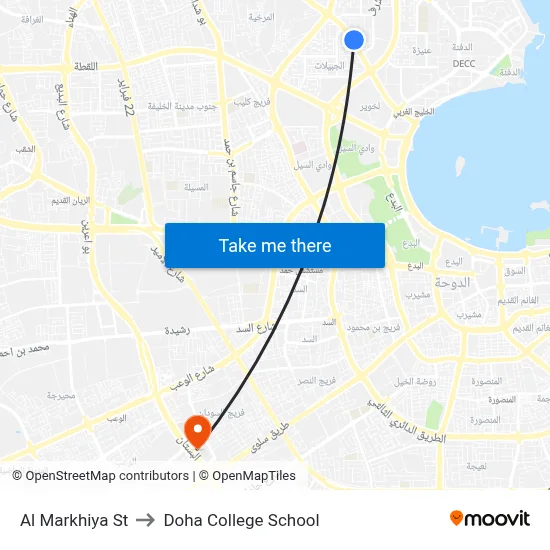 Al Markhiya St to Doha College School map