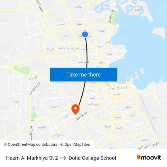 Hazm Al Markhiya St 2 to Doha College School map