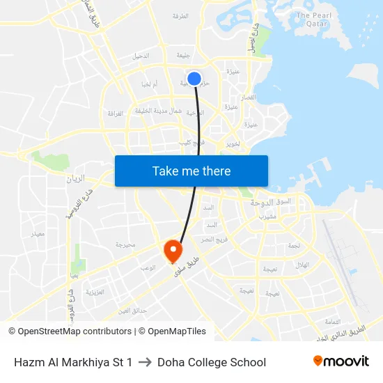 Hazm Al Markhiya St 1 to Doha College School map