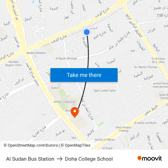 Al Sudan Bus Station to Doha College School map