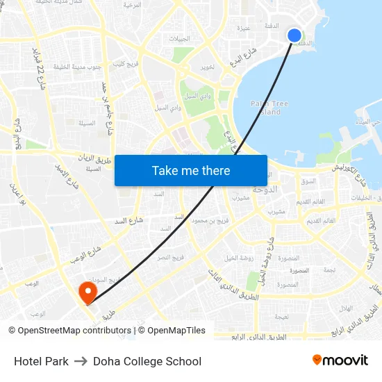 Park Hotel to Doha College School map