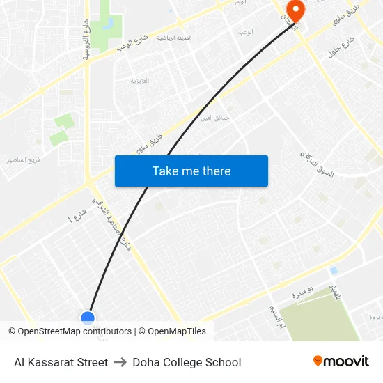 Al Kassarat Street to Doha College School map