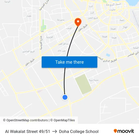 Al Wakalat Street 49/51 to Doha College School map