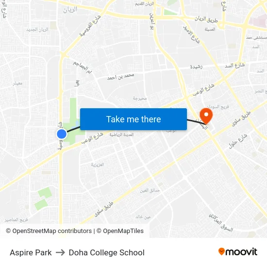 Aspire Park to Doha College School map
