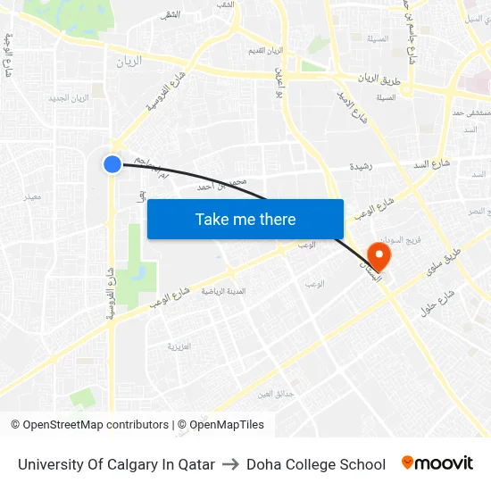 University of Calgary in Qatar to Doha College School map