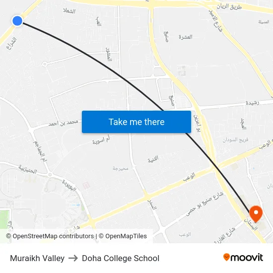 Muraikh Valley to Doha College School map
