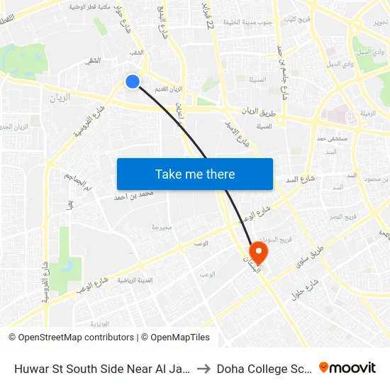 Huwar St South Side Near Al Jawshan to Doha College School map