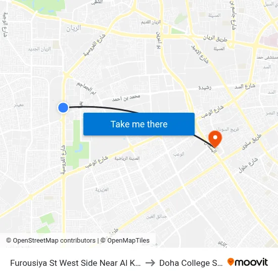 Furousiya St West Side Near Al Khufoos St to Doha College School map
