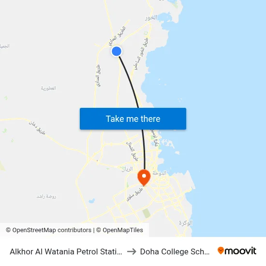 Alkhor Al Watania Petrol Station to Doha College School map