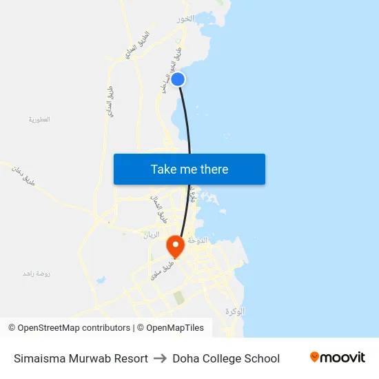 Simaisma Murwab Resort to Doha College School map