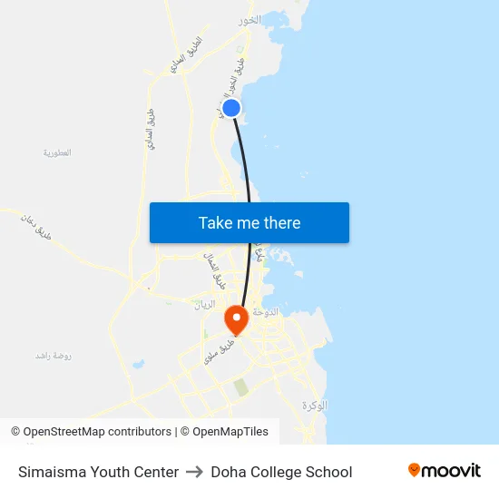 Simaisma Youth Center to Doha College School map