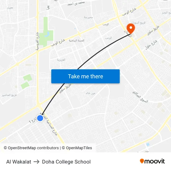 Al Wakalat to Doha College School map