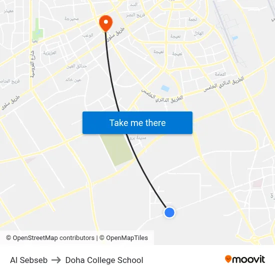 Al Sebseb to Doha College School map