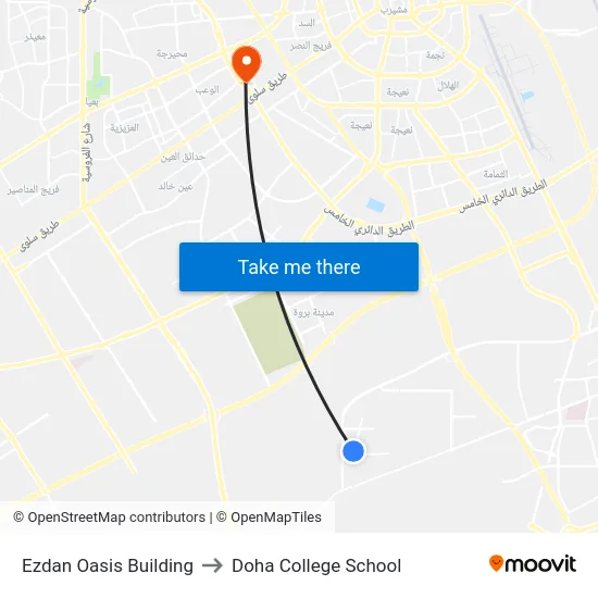 Ezdan Oasis Building to Doha College School map