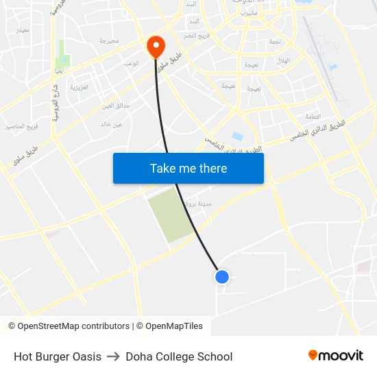 Hot Burger Oasis to Doha College School map