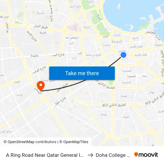 A Ring Road Near Qatar General Insurance Co to Doha College School map