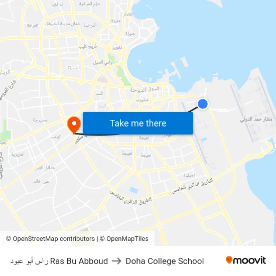 راس أبو عبود Ras Bu Abboud to Doha College School map