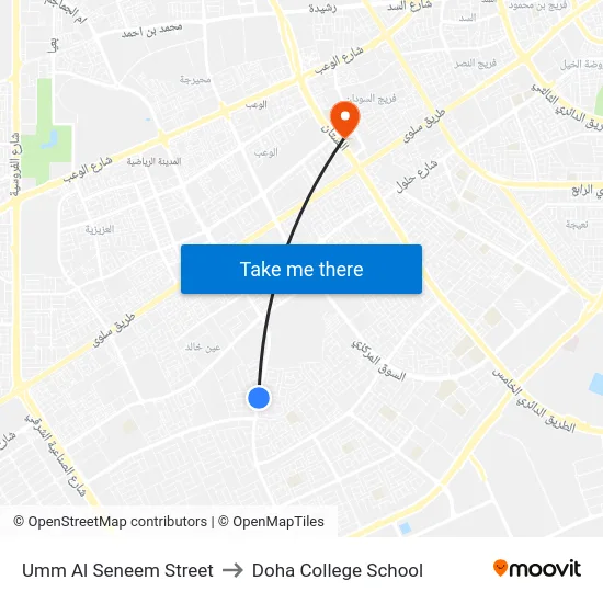 Umm Al Seneem Street to Doha College School map