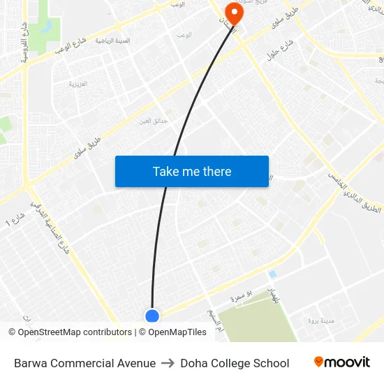 Barwa Commercial Avenue to Doha College School map