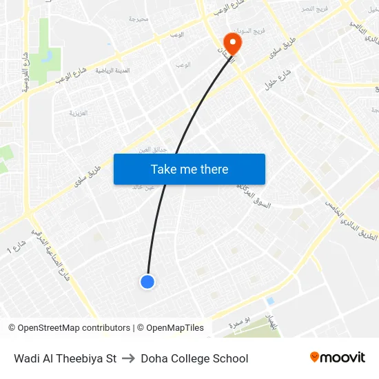 Wadi Al Theebiya St to Doha College School map