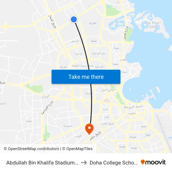 Abdullah Bin Khalifa Stadium 2 to Doha College School map