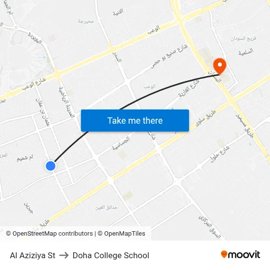 Al Aziziya St to Doha College School map