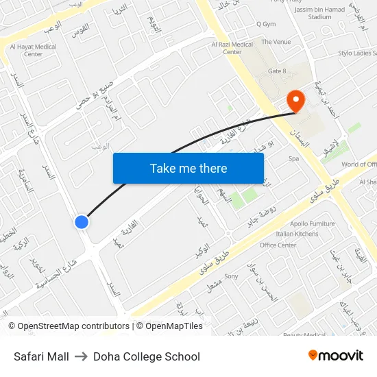 Safari Mall to Doha College School map