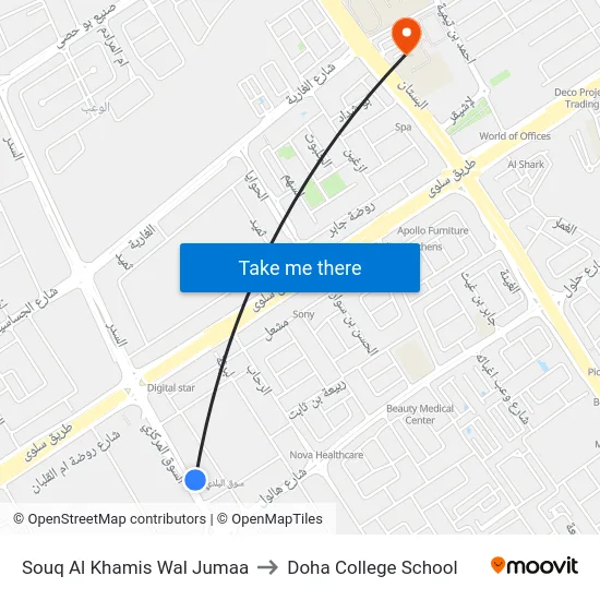 Souq Al Khamis Wal Jumaa to Doha College School map