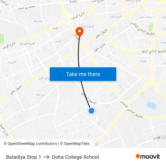 Baladiya Stop 1 to Doha College School map