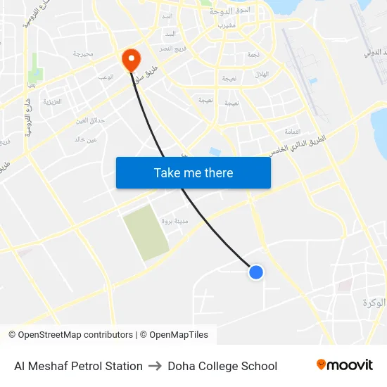 Al Meshaf Petrol Station to Doha College School map