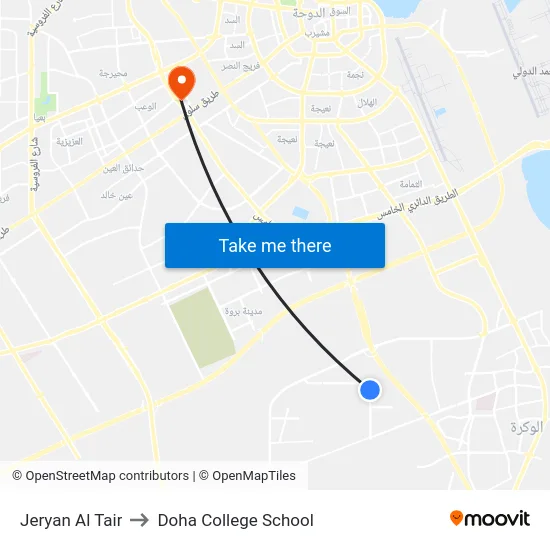Jeryan Al Tair to Doha College School map