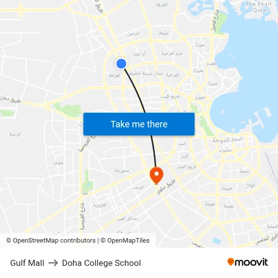 Gulf Mall to Doha College School map