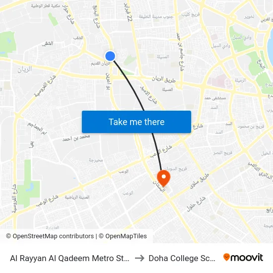 Al Rayyan Al Qadeem Metro Station to Doha College School map