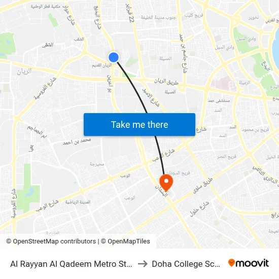 Al Rayyan Al Qadeem Metro Station to Doha College School map