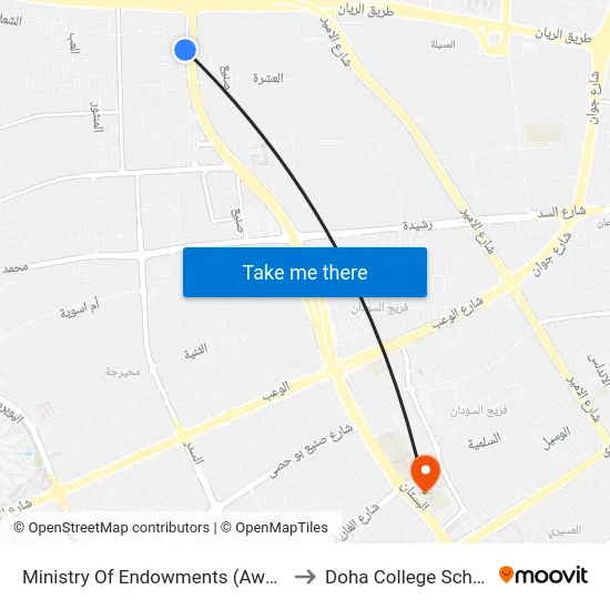 Ministry Of Endowments (Awqaf) to Doha College School map