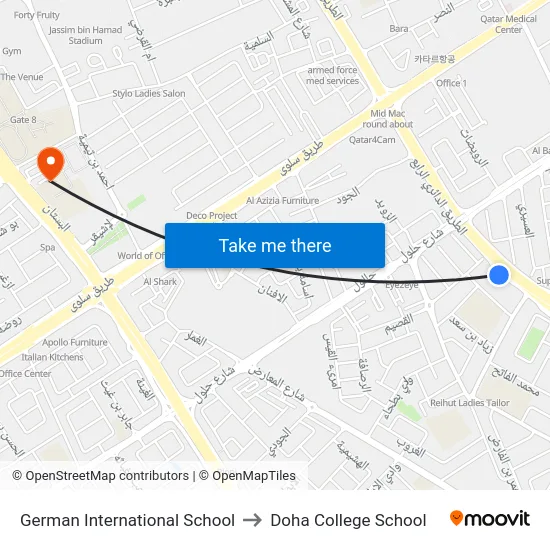 German International School to Doha College School map